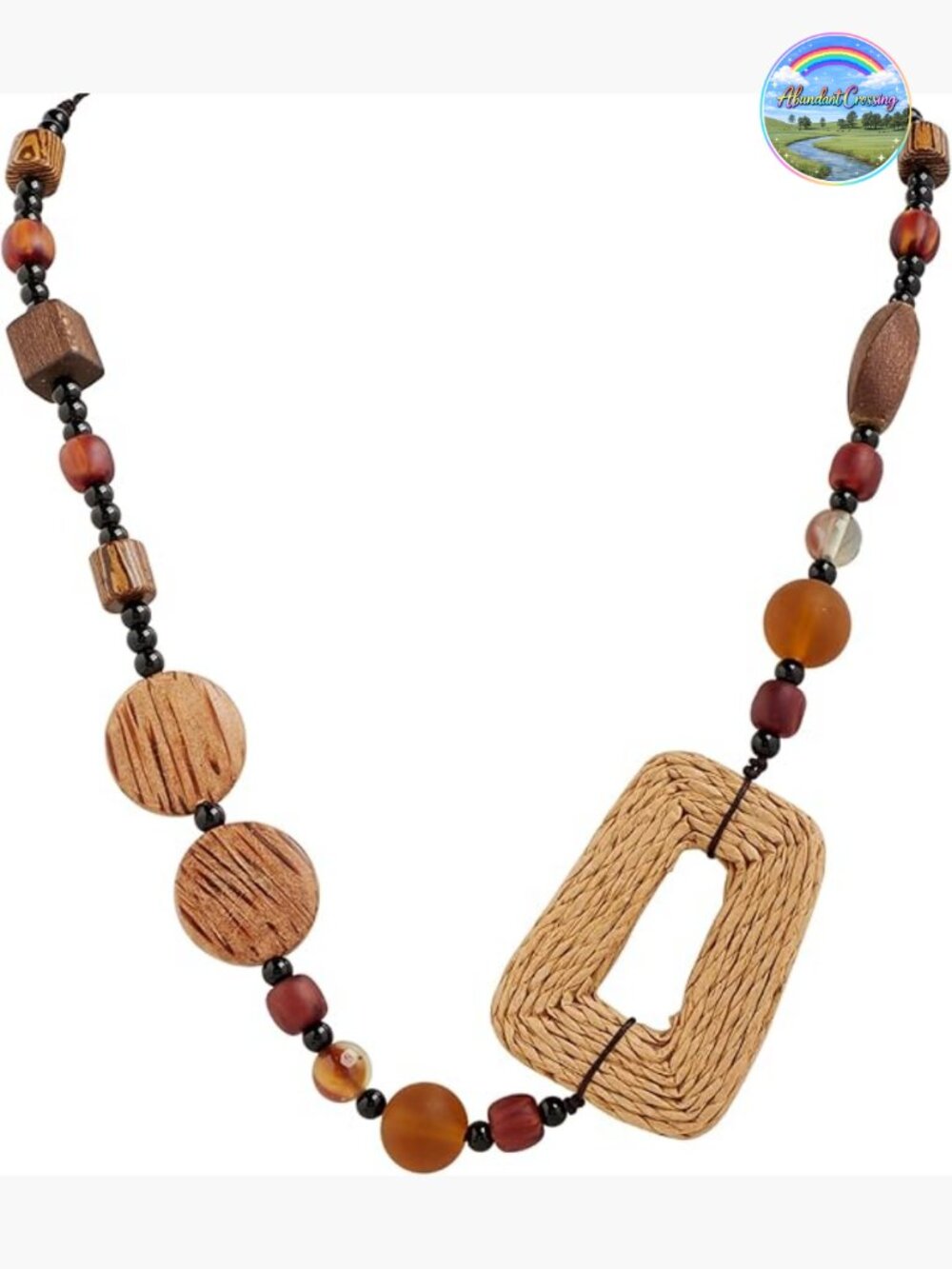 Handmade Wooden Bead Choker, Rattan Charm Necklace